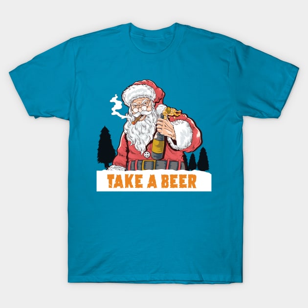 take a beer Santa Claus Cigar smoking pines T-Shirt by GeekCastle